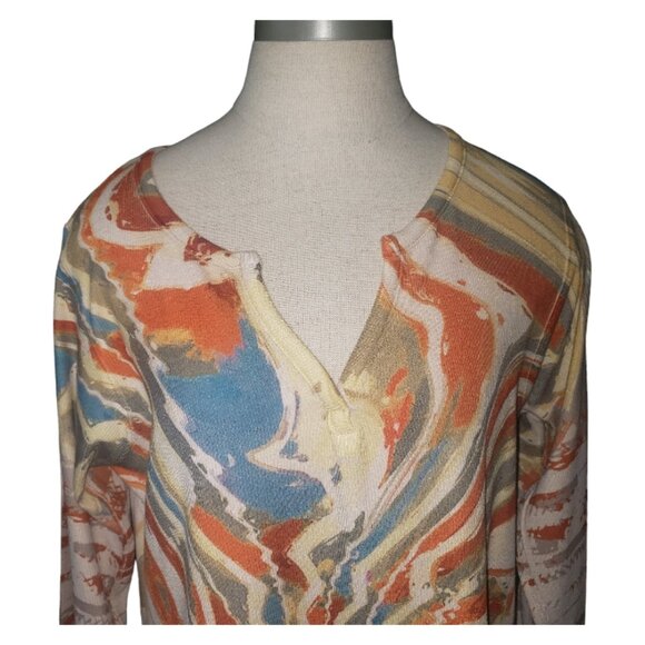 CT471 Patchington Abstract design V-necl Long Sleeve Ribbed Blouse M - Picture 2 of 4